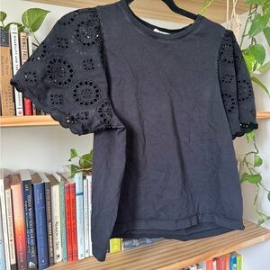 Chic Black Eyelet Sleeve Women's Top